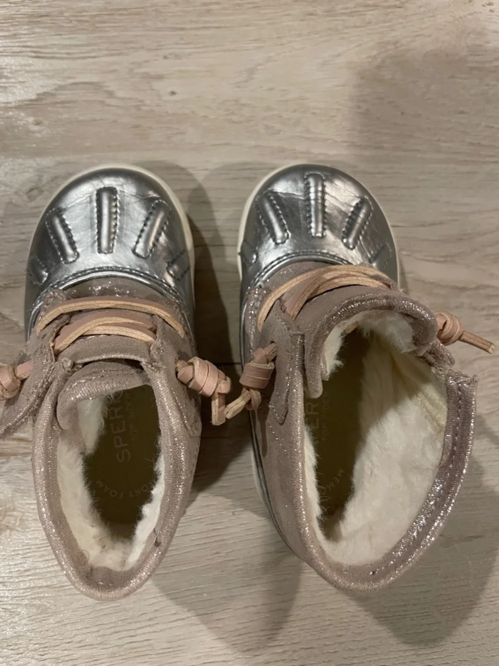 Baby S Metallic Silver and Blush Sperry Boots